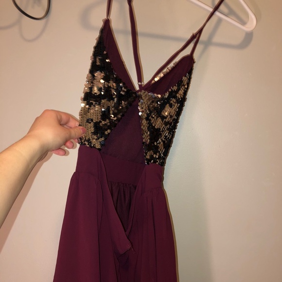 Maroon and Sequin Shiny Hoco/Prom Dress - Picture 2 of 3